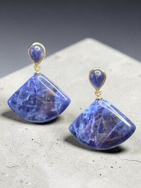 18k Gold Plated Genuine Sodalite Natural Stone Geometric Dangle Earrings